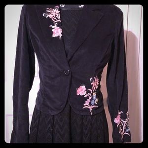 Embroidered black corduroy blazer